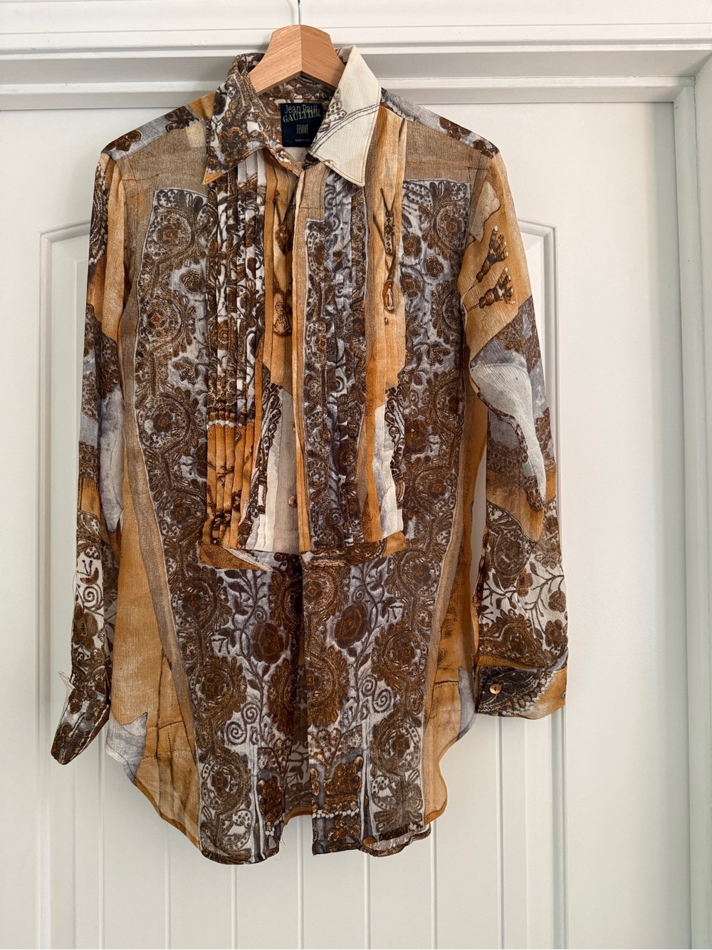 Jean Paul Gaultier Brown and Mustard Paisley-Print Button-Down Silk Shirt
